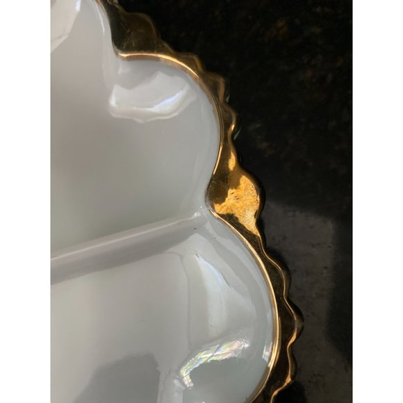 Milk Glass 3 Section, 10" Serving Dish, Gold Rimmed - Picture 2 of 4